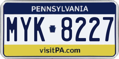 PA license plate MYK8227