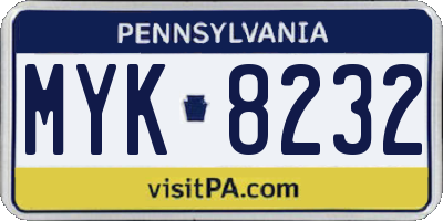PA license plate MYK8232