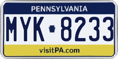PA license plate MYK8233