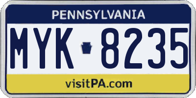 PA license plate MYK8235