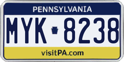 PA license plate MYK8238