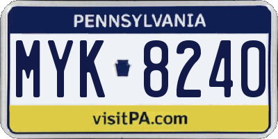 PA license plate MYK8240