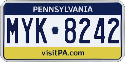PA license plate MYK8242