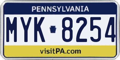 PA license plate MYK8254