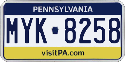 PA license plate MYK8258