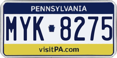 PA license plate MYK8275