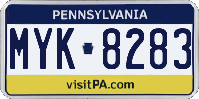 PA license plate MYK8283