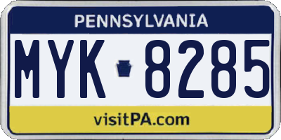 PA license plate MYK8285