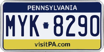 PA license plate MYK8290