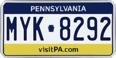 PA license plate MYK8292