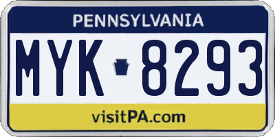 PA license plate MYK8293