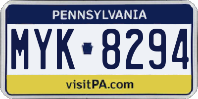 PA license plate MYK8294