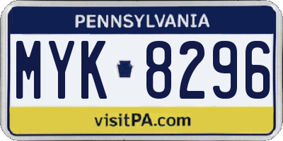 PA license plate MYK8296