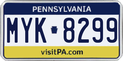 PA license plate MYK8299