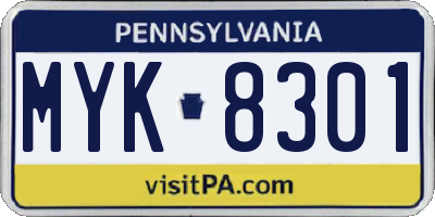 PA license plate MYK8301