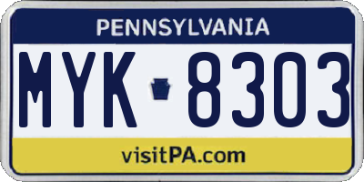 PA license plate MYK8303