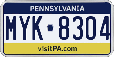 PA license plate MYK8304