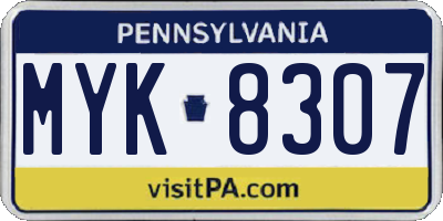 PA license plate MYK8307