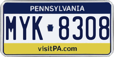 PA license plate MYK8308