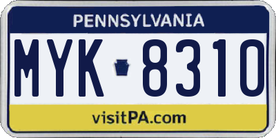 PA license plate MYK8310
