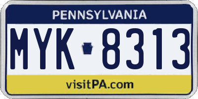 PA license plate MYK8313