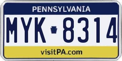PA license plate MYK8314
