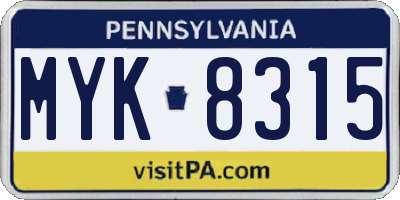 PA license plate MYK8315