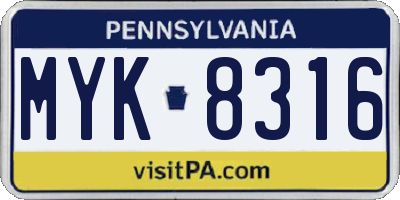 PA license plate MYK8316