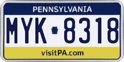 PA license plate MYK8318
