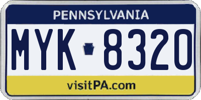 PA license plate MYK8320