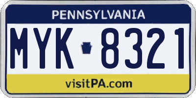PA license plate MYK8321