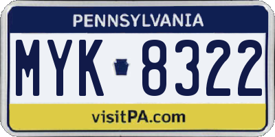 PA license plate MYK8322