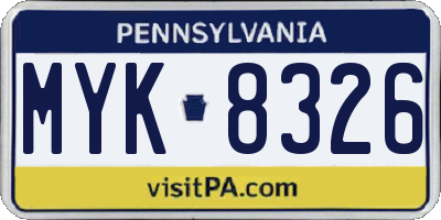 PA license plate MYK8326