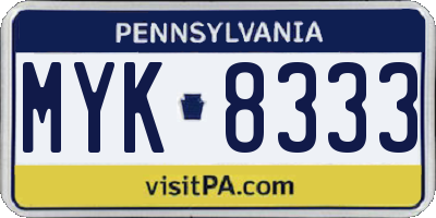 PA license plate MYK8333