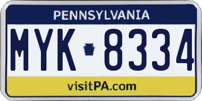 PA license plate MYK8334