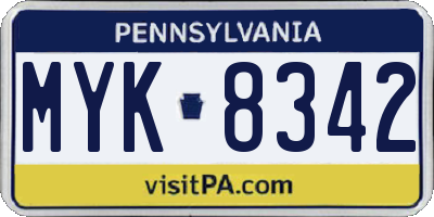 PA license plate MYK8342
