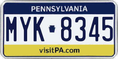 PA license plate MYK8345