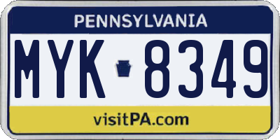 PA license plate MYK8349