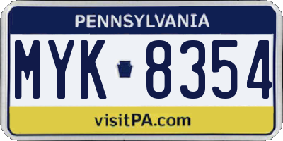 PA license plate MYK8354