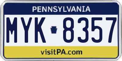 PA license plate MYK8357