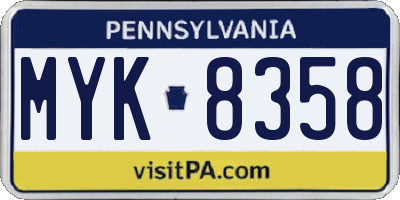 PA license plate MYK8358