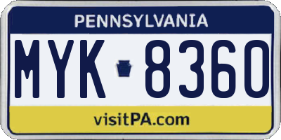PA license plate MYK8360