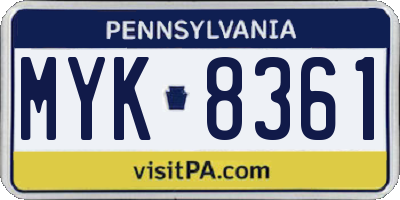 PA license plate MYK8361
