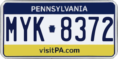 PA license plate MYK8372