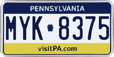 PA license plate MYK8375