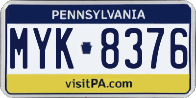 PA license plate MYK8376