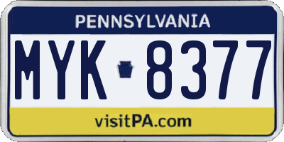 PA license plate MYK8377