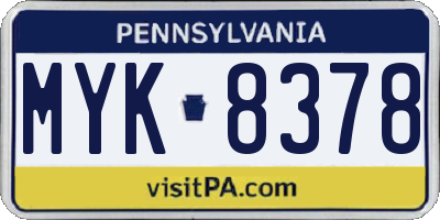 PA license plate MYK8378