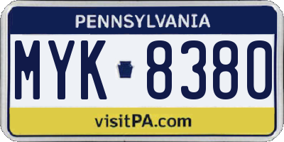 PA license plate MYK8380