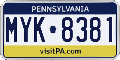 PA license plate MYK8381